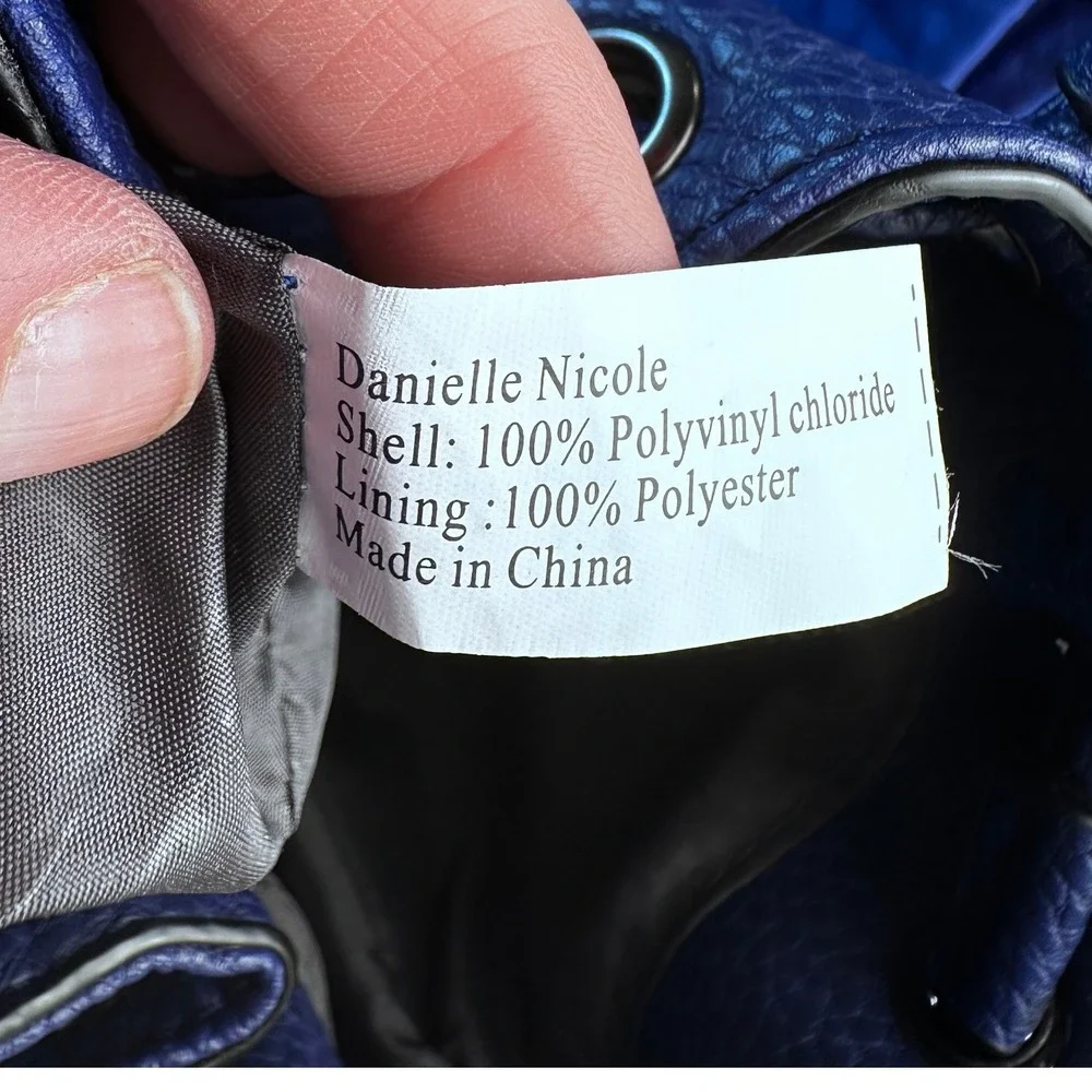 Danielle Nicole Blue Pebble Vegan PU Lthr Mini Drawstring Bucket Crossbody Bag - Picture 6 of 13